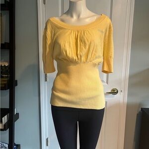 BCBGMaxAzria Yellow Ruched Fitted Blouse